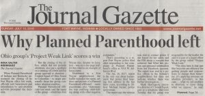 The Journal Gazette headline story about #ProjectWeakLink and Planned Parenthood